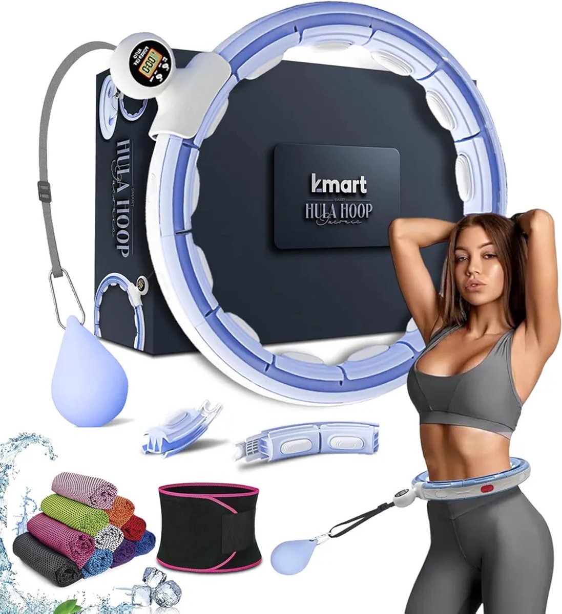 Smart hoelahoep voor volwassenen, met teller, fitness hoelahoep met gewicht bal, stil en draaiend, voor training met plezier, hula hoop om af te vallen