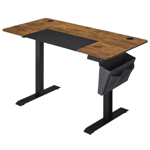 Electric Sit Stand Desk - Height Adjustable Table - With Memory Mode - Work Desk with Storage Compartments - Vintage Brown