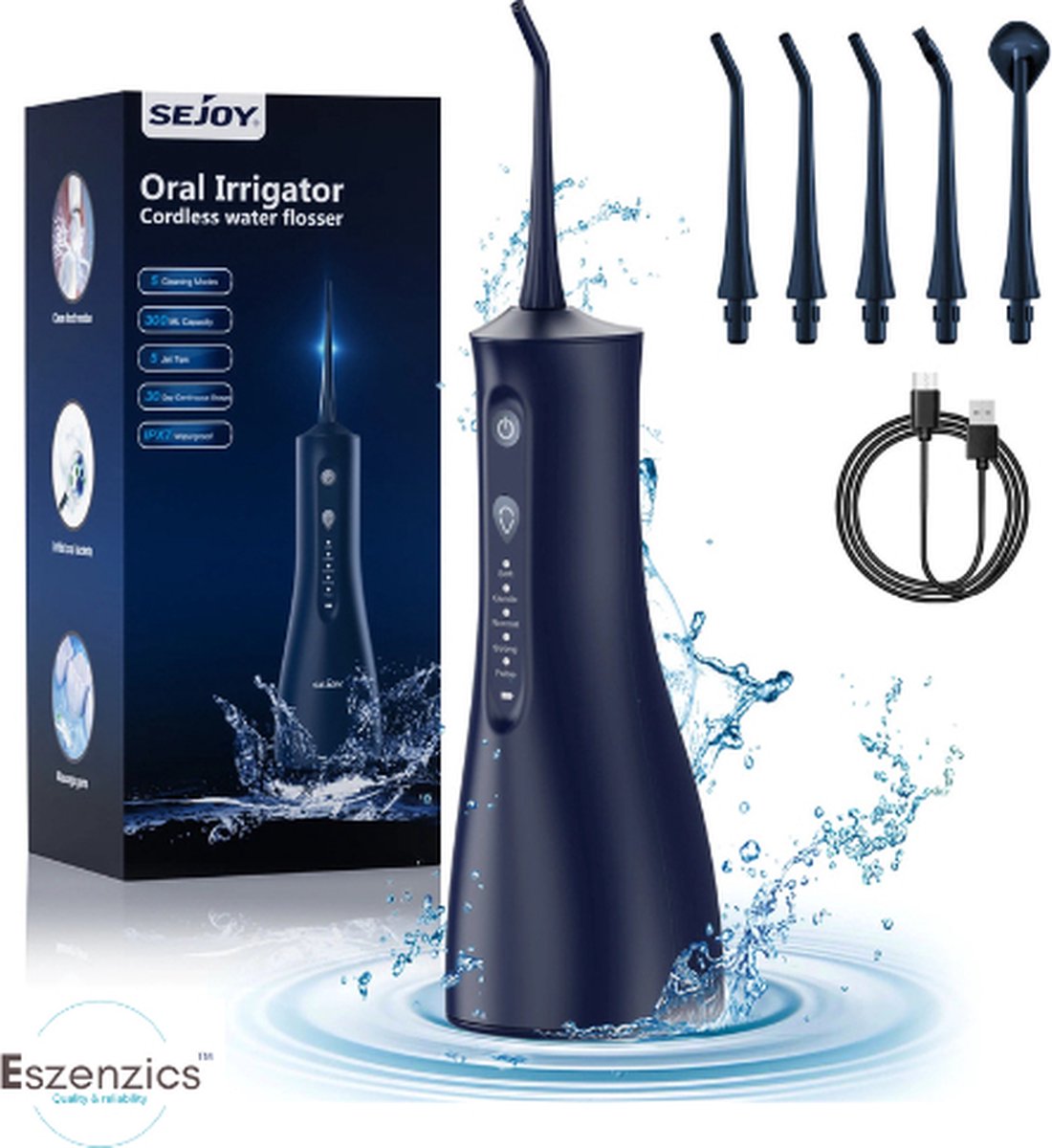 Eszenzics™ Waterflosser Pro7 - Waterpik - Geavanceerde Monddouche - Flos apparaat - 360° roterend - 5 standen - Oplaadbaar - 30 Dagen gebruik - Waterdicht IPX7