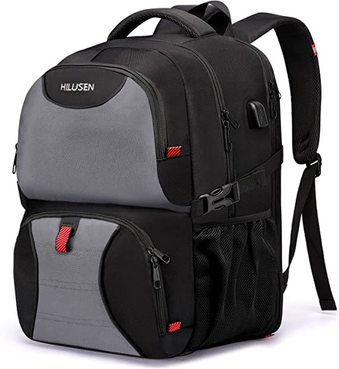 Grote rugzak voor heren, 50 liter, werkrugzak, laptoprugzak voor heren, 17,3 inch schoolrugzak met USB-oplaadaansluiting