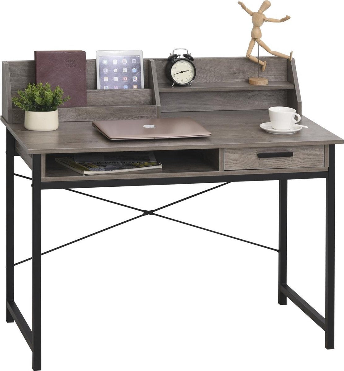 Bureau - Compact - Schrijftafel - Computerbureau - Bureautafel - Opslagruimte - Industrieel design - 106 x 53 x 95cm - Zwart