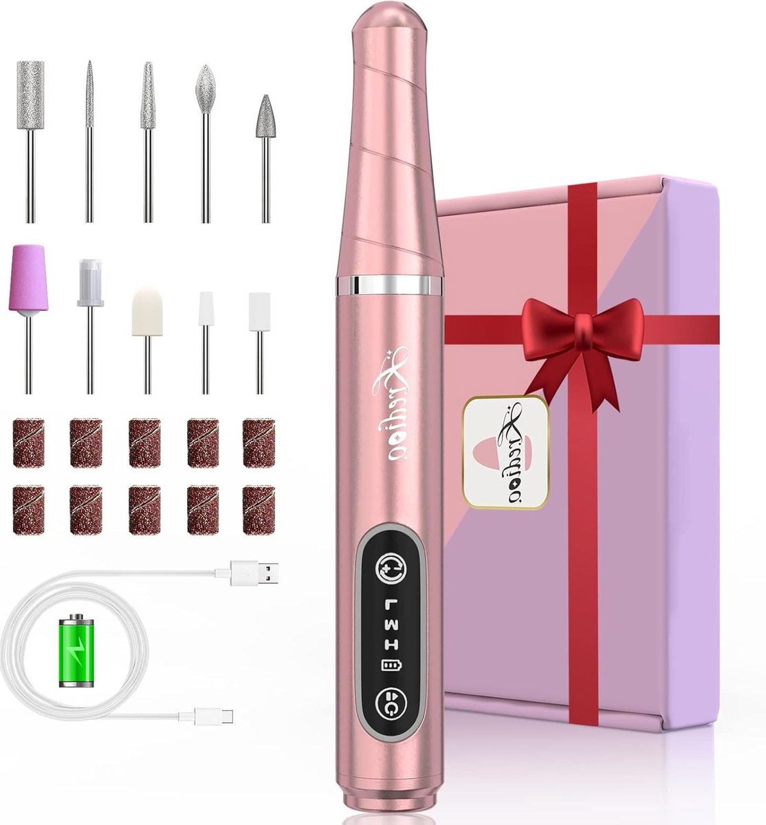 Nail Milling Cutter Cordless Rechargeable Electric Nail Cutter 20000rpm 10 Bit Pedicure Set for Cuticles Shellac Acrylic Gel Beginners - Kredioo