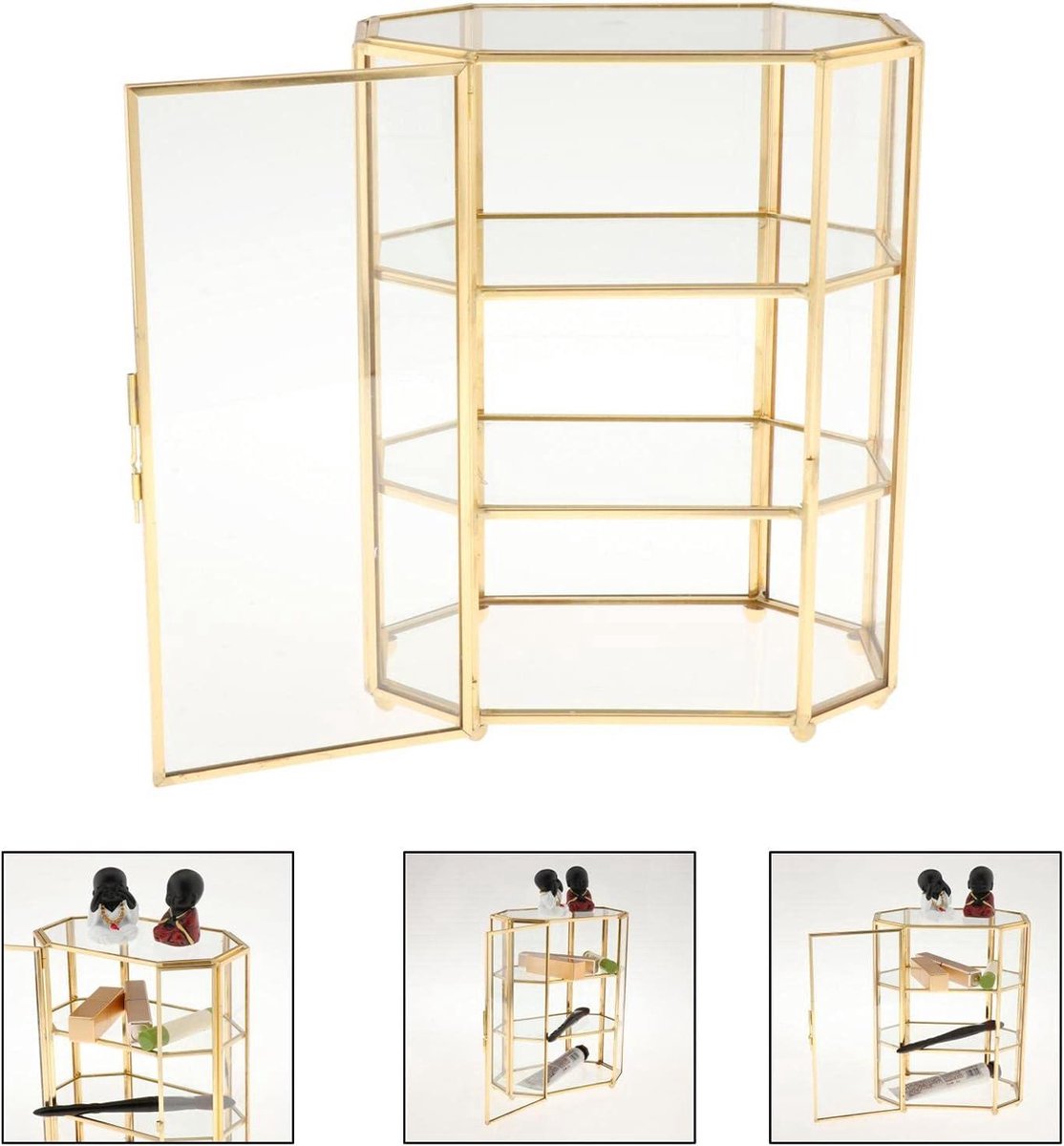 Sieradenkistje met 3 niveaus - Glazen make-uporganizer - Multifunctionele vitrine - Opbergen make-up - Tafel decoraties make up tafel