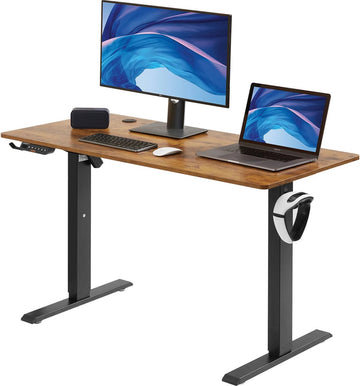 Bureau - Hoog Laag Bureau - Elektrisch Verstelbaar - Kantoor - 120x60 Cm - Kabelgeleiders - Zit Sta Bureau - Thuiswerken -72 cm - 110 cm - Ergonomisch - Kleur Vintage Bruin