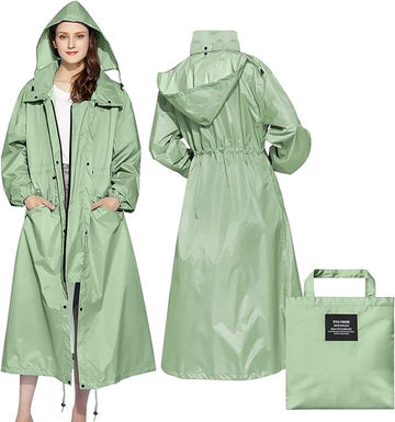 Stijlvolle lange regenjas, uniseks, volwassenen, regenponcho met waterdichte zak met klep, capuchon, trekkoord, regenkleding, regencape, regenjas, dames en heren., groen, XXL
