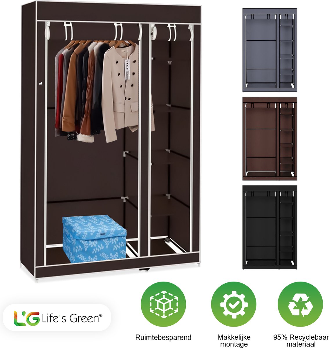 Life's Green® Kledingkast - Opbergkast - Campingkast - Stoffen kledingkast