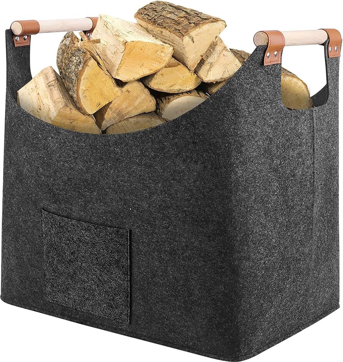 Equivera houtmand voor haardhout XL, vilten mand haardhout XXL, 45 x 32 x 40 cm, brandhoutkist met extra dik vilt en versterkte handgreep, voor haardhout, hout, kranten, kleding