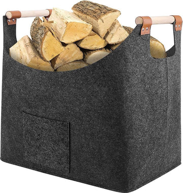 Equivera houtmand voor haardhout XL, vilten mand haardhout XXL, 45 x 32 x 40 cm, brandhoutkist met extra dik vilt en versterkte handgreep, voor haardhout, hout, kranten, kleding