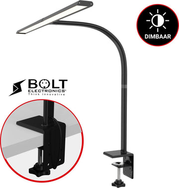 Bolt Electronics® LED Bureaulamp met Klem – Duurzame Monitor Lamp – Leeslamp met Dimfunctie – Zwart