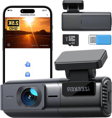 WiFi Dash Camera voor auto's - 2.5K Mini Autocamera 1440P Dashcam Voorkant - Gratis App - 32GB Kaart - Nachtzicht - WDR G-sensor - Loop-opname Dashcam voor auto