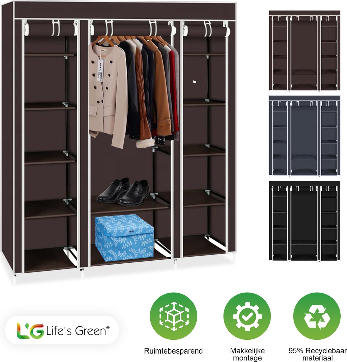 Life's Green® Kledingkast - Opbergkast - Campingkast - Stoffen kledingkast