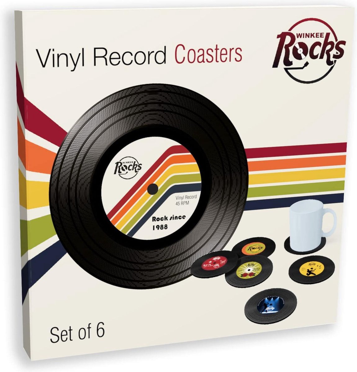 Vinyl record onderzetters - coole retro glazen onderzetters - siliconen bierdeksel - rond cadeau-idee voor Kerstmis mannenavond verjaardag Winkee Rocks bar mat