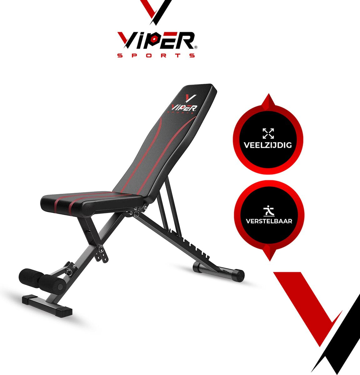 Viper Sports Viper Bench – Halterbank – Trainingsbank – Fitnessbank – Bench Press – Verstelbaar - 93 x 110 x 31 cm – Zwart/Rood