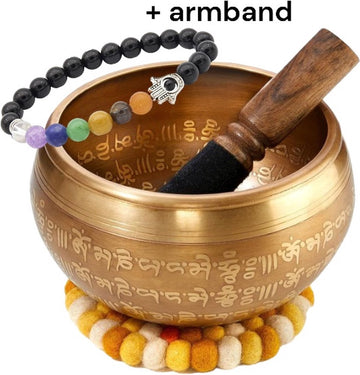 Tibetaanse Klankschaal - XXL 850g - 16cm. Grote Tibetaanse Set met Klepel en Klankschaalkussen in Lokta Papieren Geschenkdoos - Singing Bowl uit Tibet. Cadeau - Sinterklaas - Kerstmis