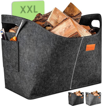 Haardhout Mand - Stevig & Duurzaam - Donkergrijs - 100% Garantie Houtmand Open Haard - Haard Blok Tas