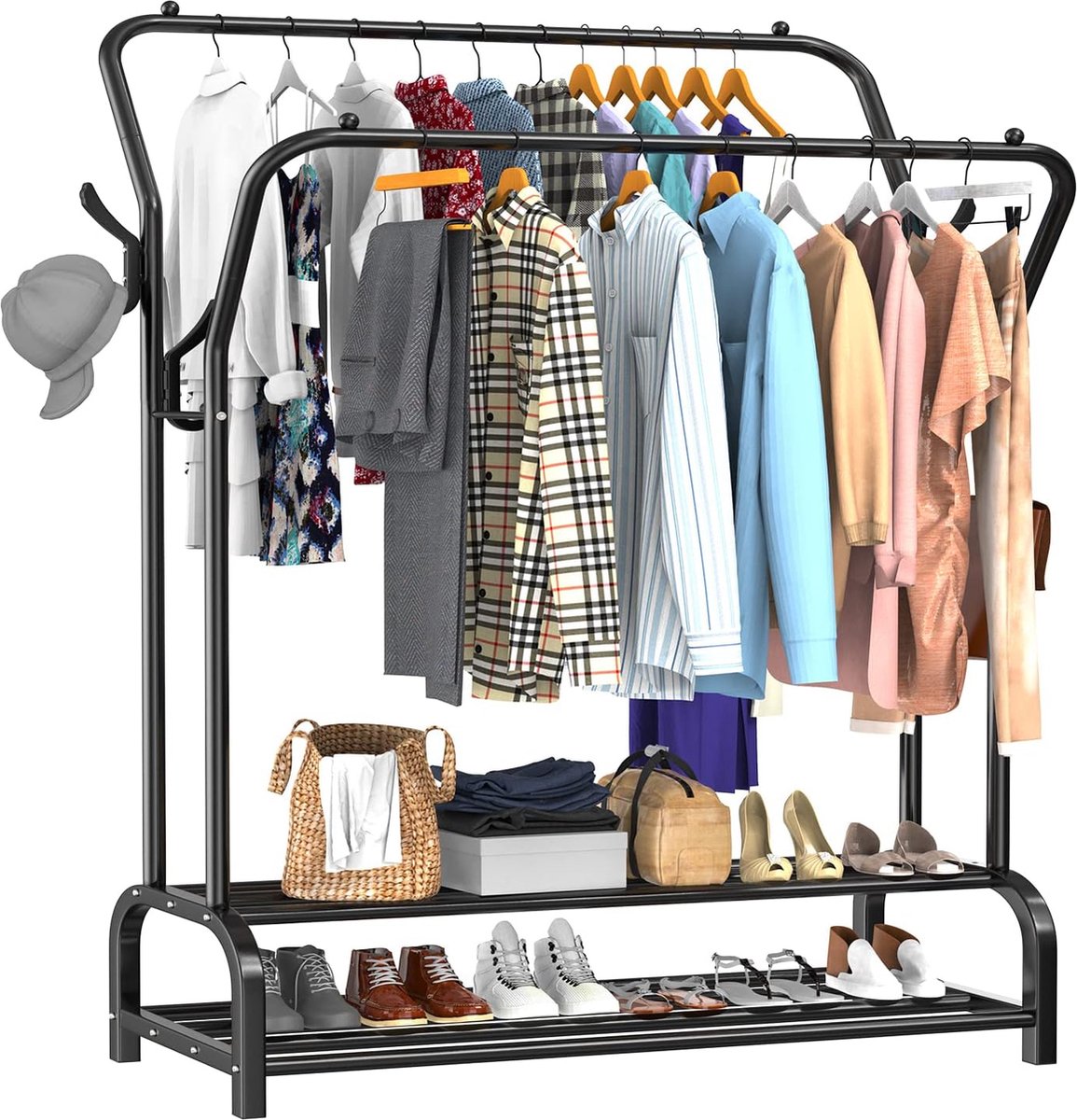 Eleganca Kledingrek zwart - H148 x B110 x D33 cm - Kledingrek metaal - Dressboy - Eenvoudig Kleding Ophangen - Garderoberek met ophanghaken - Stevige kledingrekken
