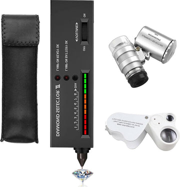 Diamond Tester Pen High Accuracy Electronic Jewelry Detector with 30X 60X Magnifier Mini Led Foldable Magnifier