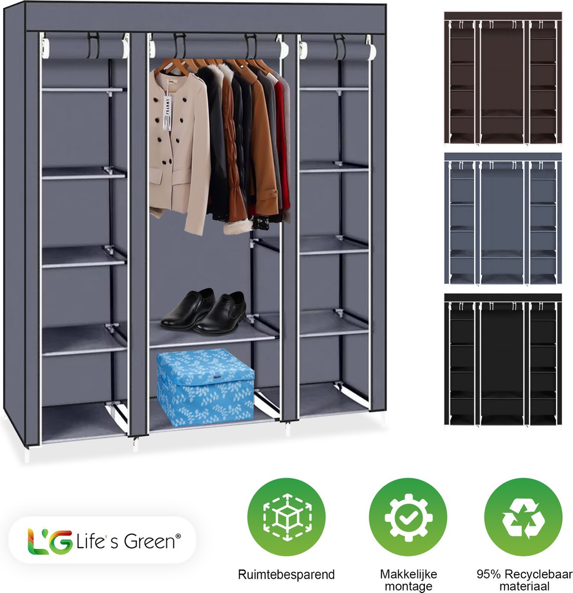 Life's Green® Kledingkast - Opbergkast - Campingkast - Stoffen kledingkast
