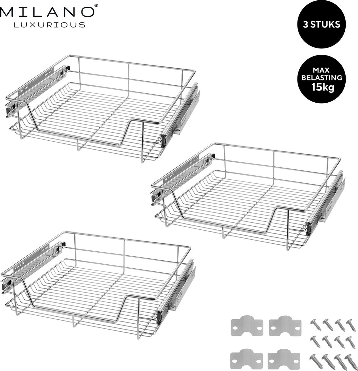 Milano Luxurious®- Schuiflades keukenkast – Lade Organizer – Draadmanden – Opberger - Opbergsysteem – 50 cm – 3 stuks