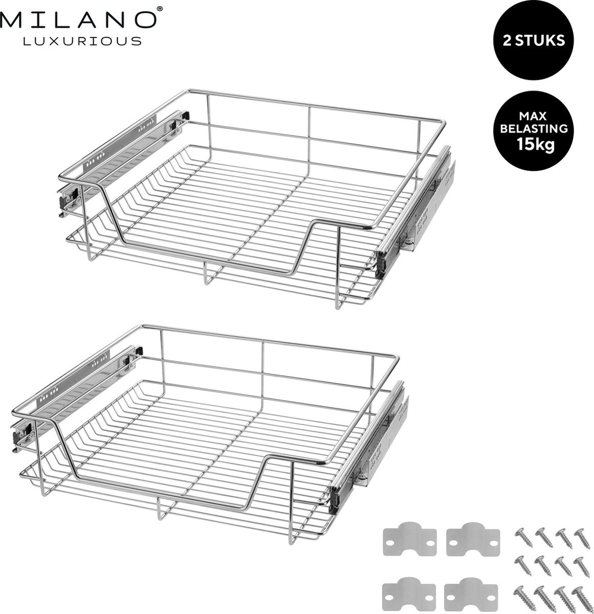 Milano Luxurious®- Schuiflades keukenkast – Lade Organizer – Draadmanden – Opberger - Opbergsysteem – 45 cm – 2 stuks