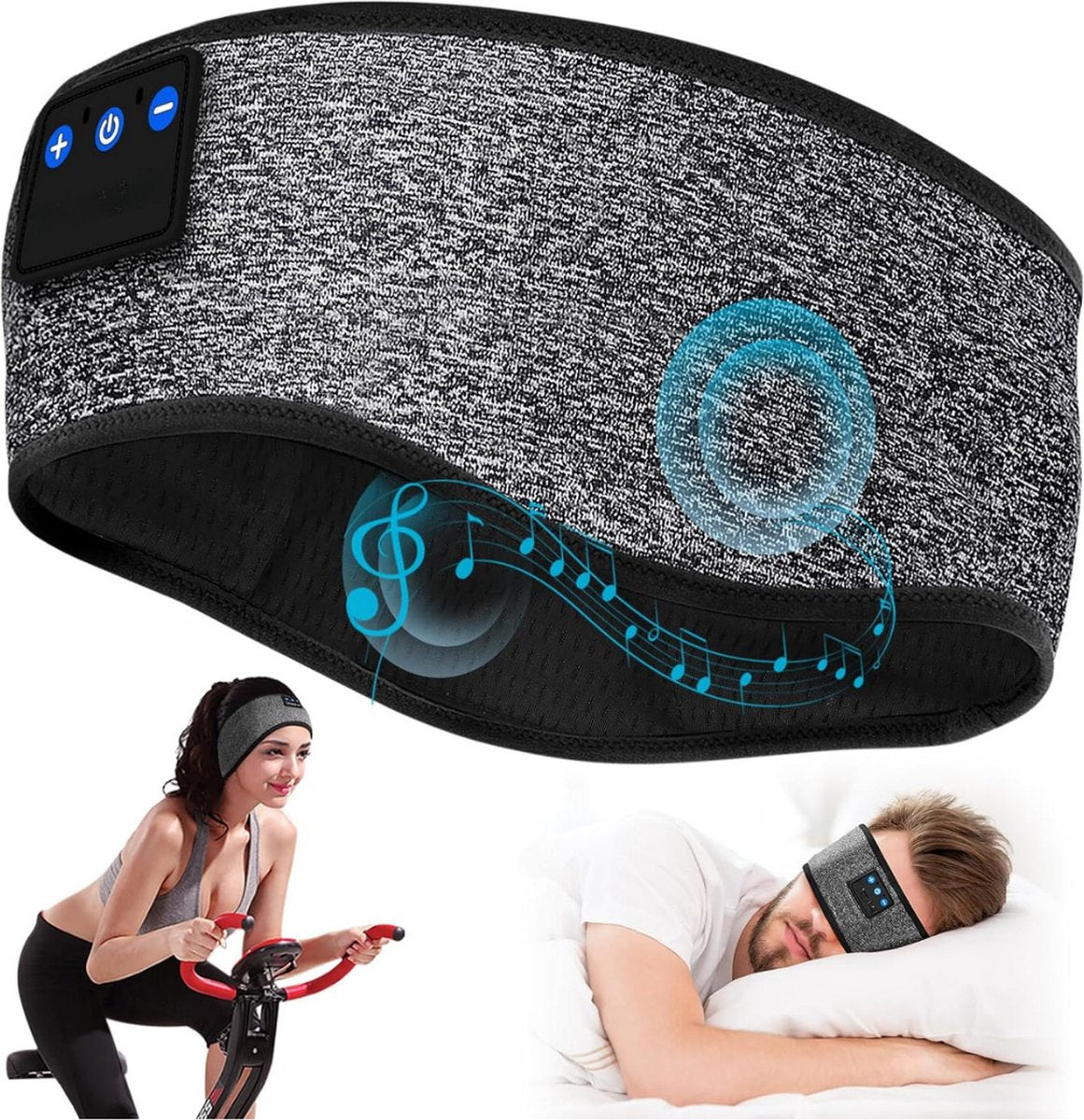Slaapmasker Bluetooth - Slaap Koptelefoon - Sleepphones - Draadloos - Stretch - Geschikt Voor Hardlopen - Grijs