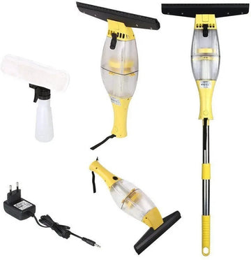 Nique Ruitenreiniger - Ramenwasser telescopisch - Ramenwisser - Ramenwasser met steel - Elektrische ruitenreiniger - Met spuitfles - 28 cm mes - Geschikt Voor tafel, tegels, spiegels en glas - Geel