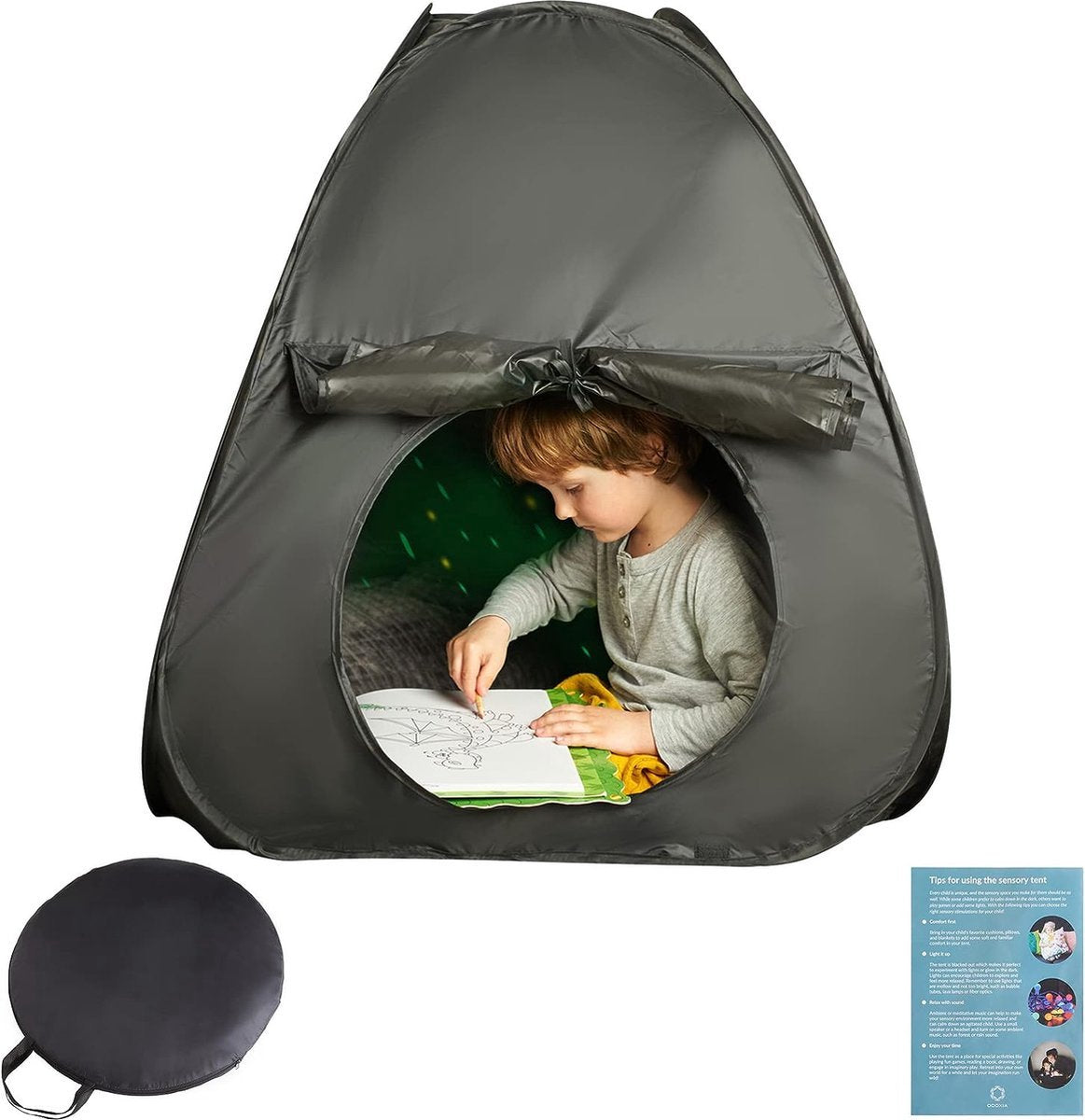 Ultiluxe® Sensorische tent voor kleine kinderen - Autisme, ADHD, SPD, angst, ADD - Gebrek aan concentratie, voor rust en ontspanning - Zwart - Voor thuis, school - Hulpmiddel - Kindertent - Tentje met opbergtas - Rustige ruimte voor kind