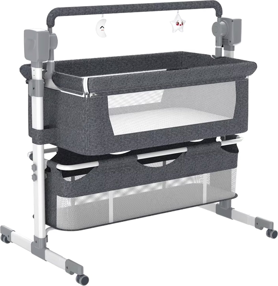 J&R Babybed - Elektrisch babybed - Wieg - Baby bedje - Ledikant - Bluetooth - Verplaatsbaar - Draagbaar - Klamboe - Grijs