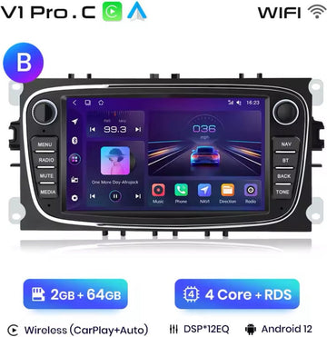 Android autoradio voor Ford Focus / S-Max/ Mondeo/ Galaxy / C-Max/ Kuga met 7 inch scherm / zwart
