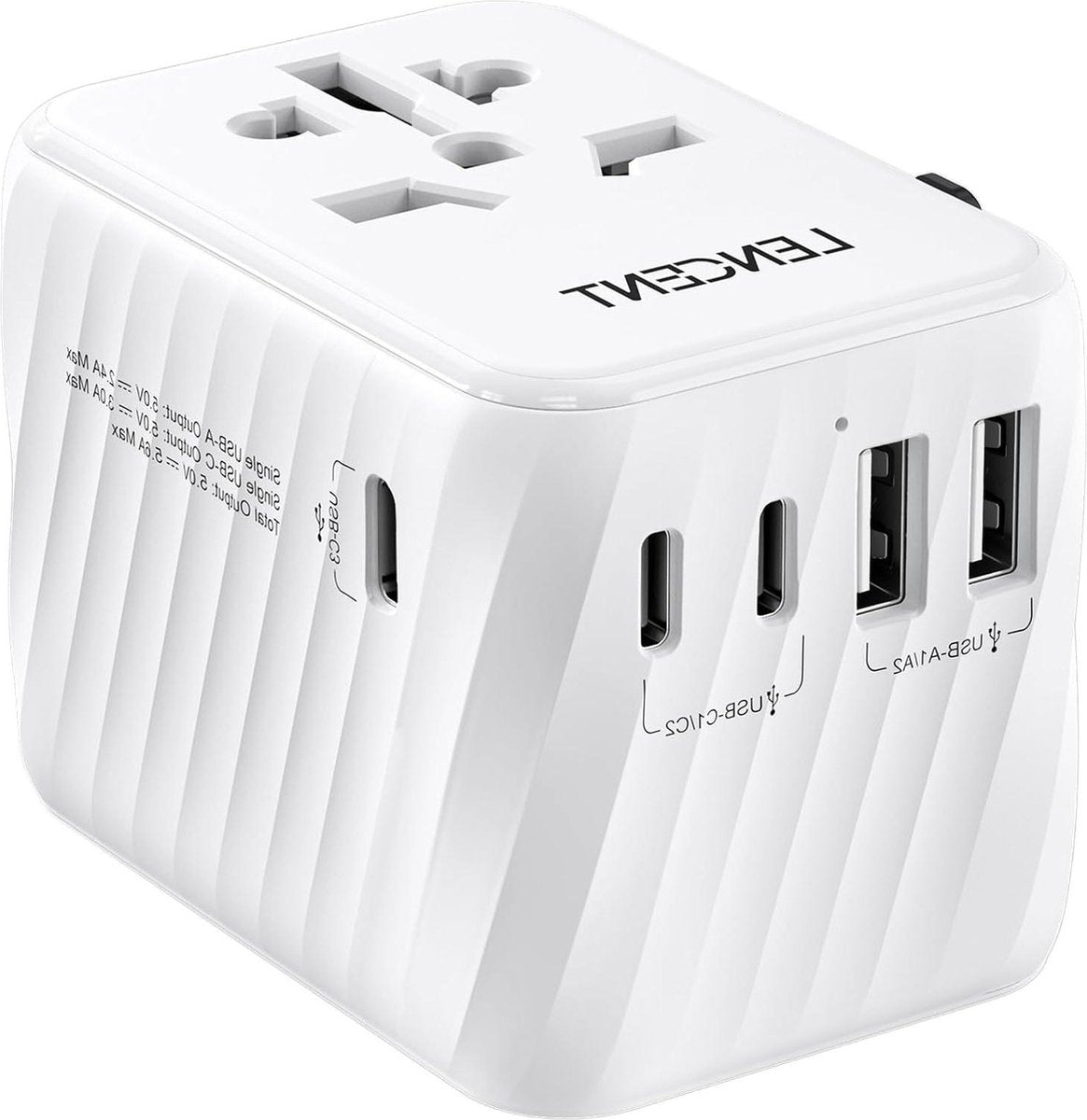 Reisadapter Wereldwijd Universele Reisstekker Wereldwij met 3 USB C en 2 USB A Poorten - Internationale Adapter voor 200+ Landen EU UK DE FR ES CN USA JP IT AUS