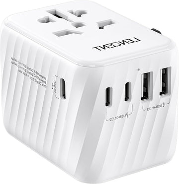 Reisadapter Wereldwijd Universele Reisstekker Wereldwij met 3 USB C en 2 USB A Poorten - Internationale Adapter voor 200+ Landen EU UK DE FR ES CN USA JP IT AUS