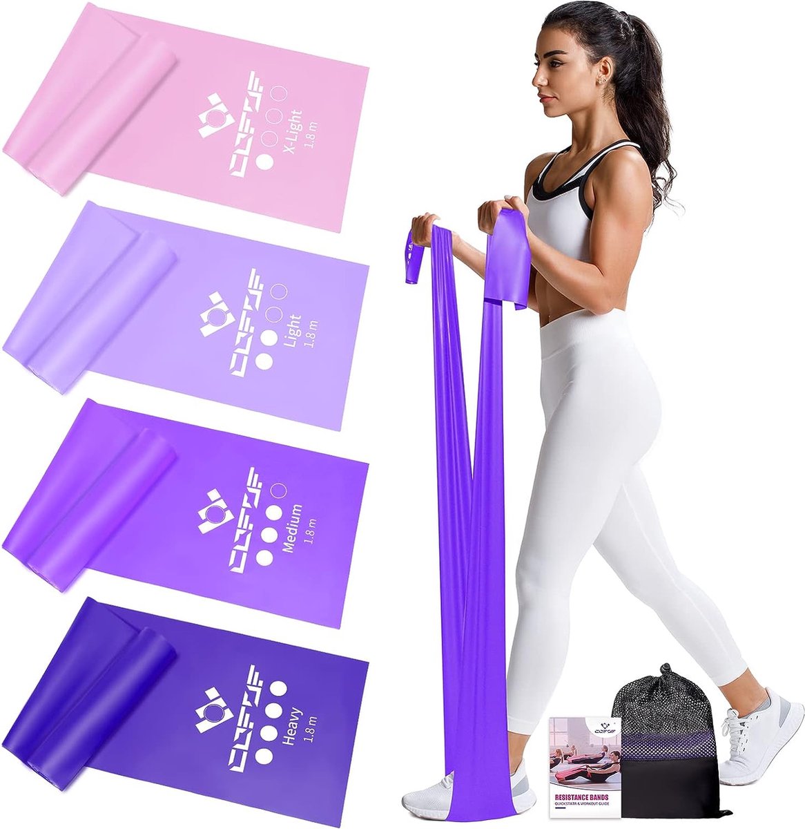 Theraband Terra Banden, set van 4 fitnessbanden met 4 weerstandsniveaus, gymnastiekband, terraband met draagtas en oefenhandleiding (mogelijk niet beschikbaar in het Nederlands), ideaal voor yoga, pilates, krachttraining, fysiotherapie