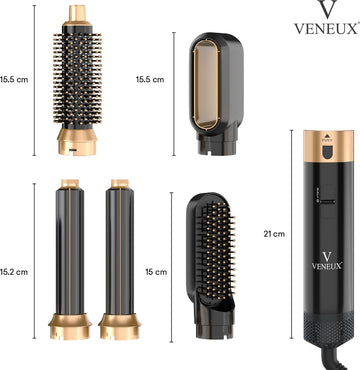 VENEUX® Föhnborstel - Airstyler - Krulborstel - Krultangen - 5 in 1 Multistyler - Met Opbergcase - Zwart Met Goud