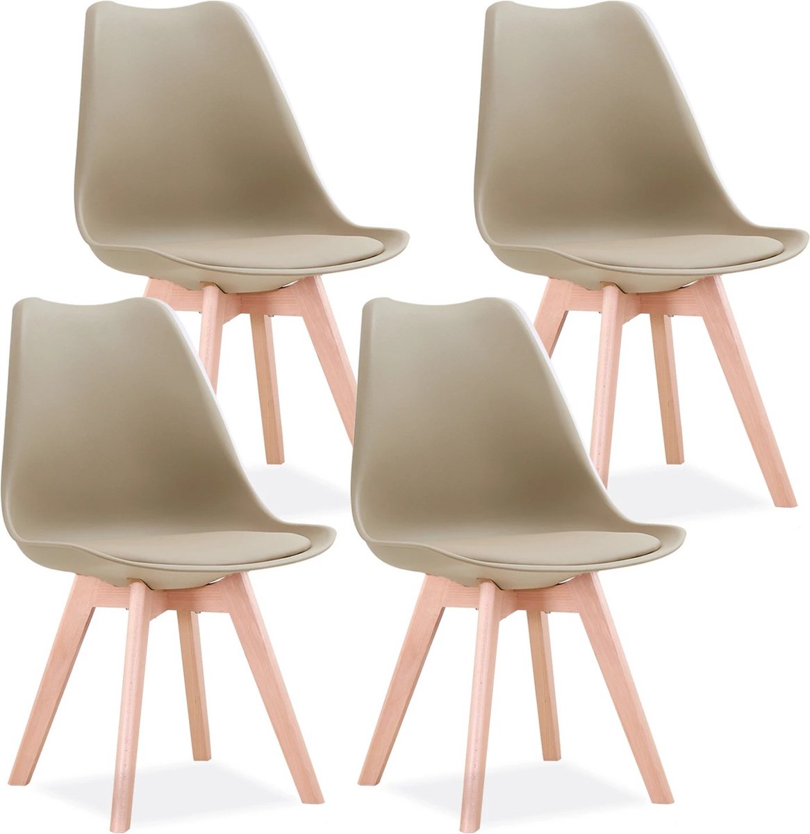 Verkoop Nederland® - Een Set Van 4 Nordic Middeleeuwse Eetkamerstoelen - Pu Gewatteerde Stoel - Beukenhouten Poten - Bureaustoelen Voor Eetkamer Slaapkamer Balkon Restaurant