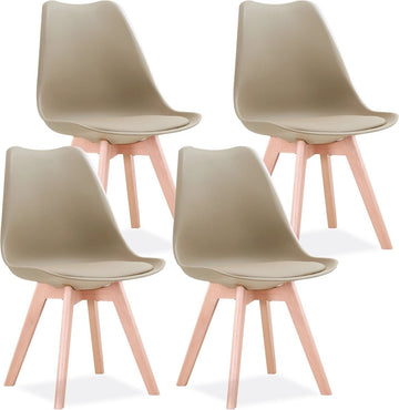 Verkoop Nederland® - Een Set Van 4 Nordic Middeleeuwse Eetkamerstoelen - Pu Gewatteerde Stoel - Beukenhouten Poten - Bureaustoelen Voor Eetkamer Slaapkamer Balkon Restaurant