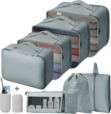 Verpakkingskubussen voor koffer - 9 stuks - reisbagage organisatoren - rugzak - waterdicht - reisbenodigdheden - reisaccessoires - grijs Backpack organizer