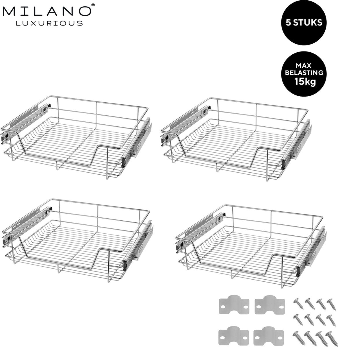 Milano Luxurious®- Schuiflades keukenkast – Lade Organizer – Draadmanden – Opberger - Opbergsysteem – 50 cm – 5 stuks
