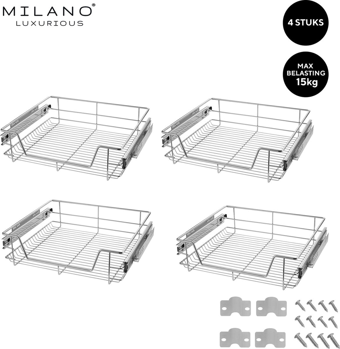 Milano Luxurious®- Schuiflades keukenkast – Lade Organizer – Draadmanden – Opberger - Opbergsysteem – 50 cm – 4 stuks