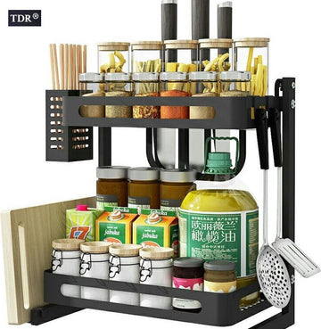 TDR - Multifunctioneel Staande Keukenrek, kruidenrek, of multifunctioneel organiser - 2 laags - Zwart