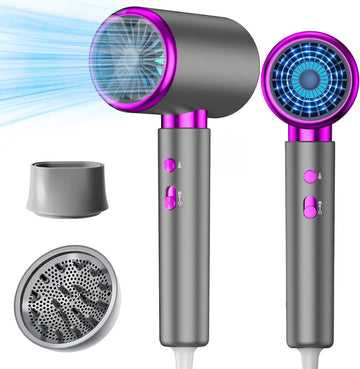 Haardroger Föhn - Fohn met Diffuser en Mondstuk - 2400 Watt - 3 Snelheden Standen Warm Koud - AC Motor - Droger - Zwart Paars
