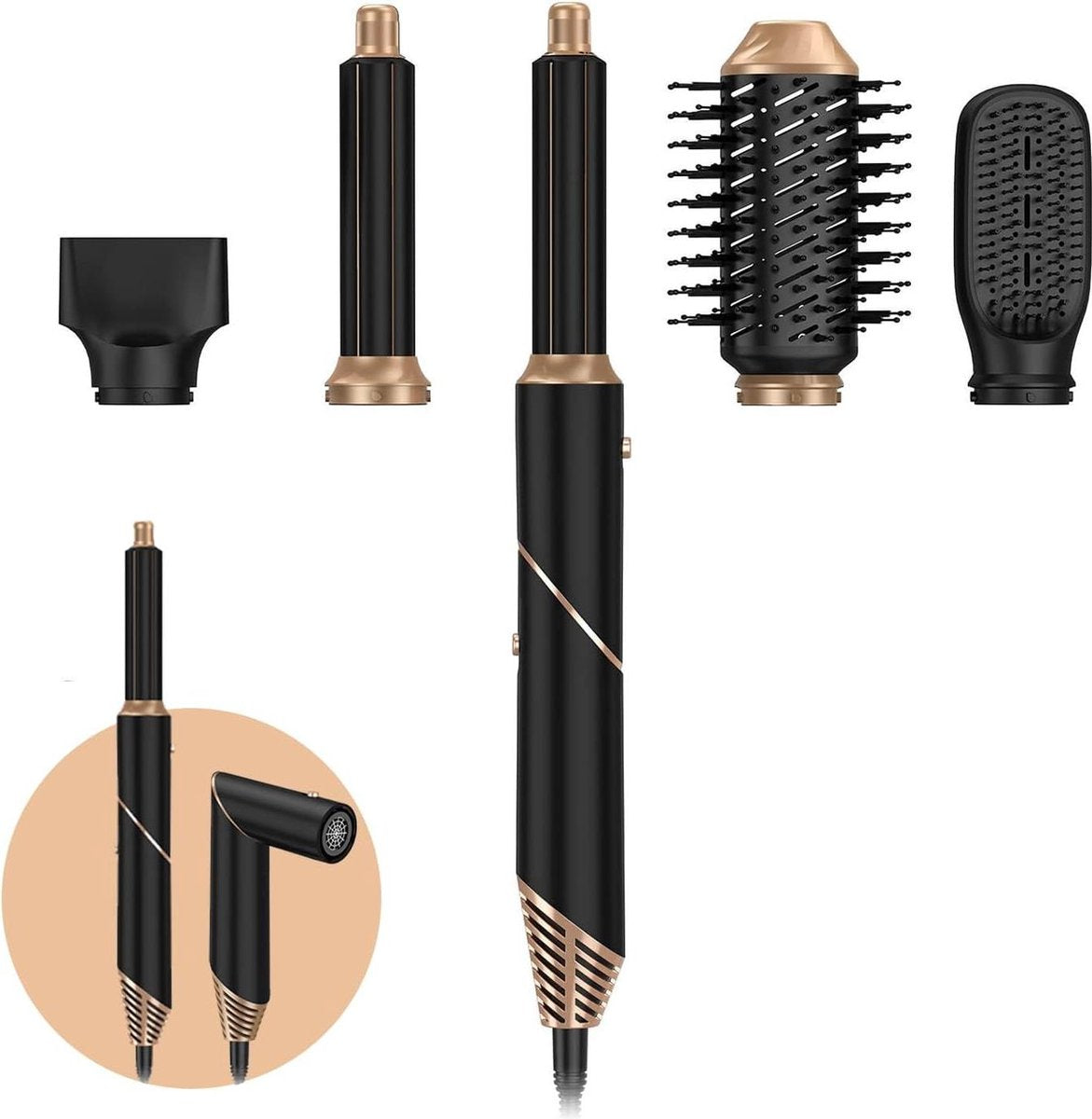 Föhnborstel 5 in 1 - Krultang - Föhnborstel - Multistyler - Föhn - Hairwrap - Heteluchtborstel - Met Hittebestendige Handschoen - Black Edition