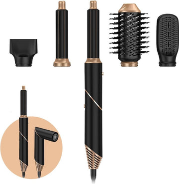 Föhnborstel 5 in 1 - Krultang - Föhnborstel - Multistyler - Föhn - Hairwrap - Heteluchtborstel - Met Hittebestendige Handschoen - Black Edition