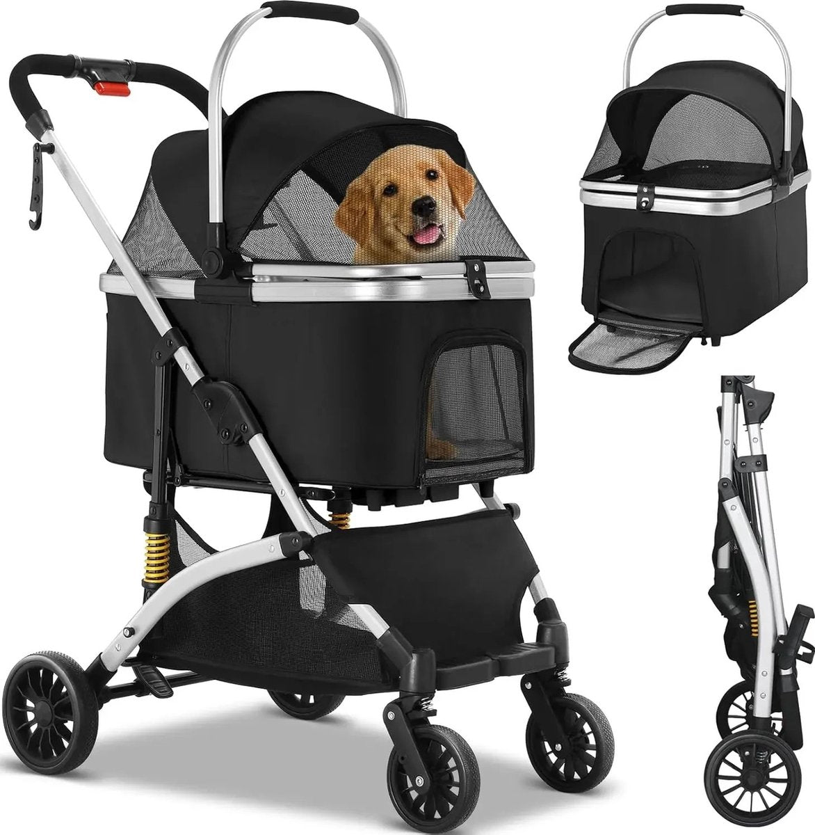 luxe hondenbuggy - Hondenbuggy inklapbaar - 40 kg draagcapaciteit - Duitse kwaliteit - Opvouwbaar tot transportbench - Grote opslagruimte - Waterdicht materiaal