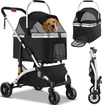 luxe hondenbuggy - Hondenbuggy inklapbaar - 40 kg draagcapaciteit - Duitse kwaliteit - Opvouwbaar tot transportbench - Grote opslagruimte - Waterdicht materiaal