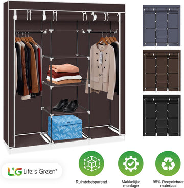 Life's Green® XXL Opvouwbare Kledingkast - Campingkast - Opvouwbare - Opbergkast - Stoffen - Bruin