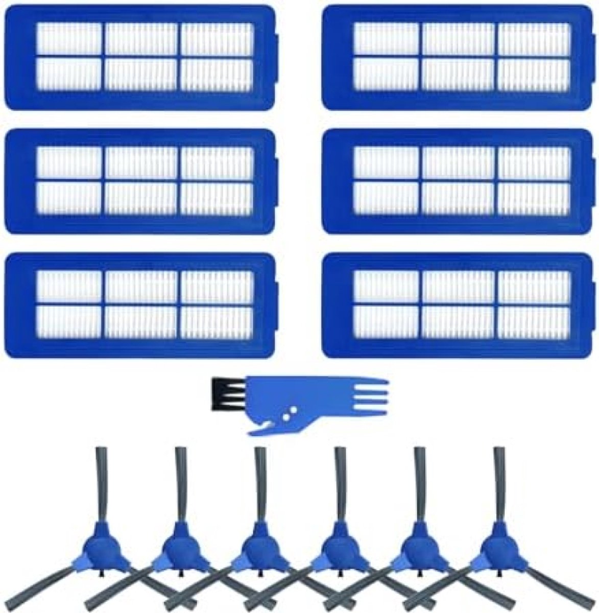 Premium vervangende accessoires voor Eufy RoboVac 11S Max, 15C Max, 30C Max, G10 G20 G30 Hybrid stofzuiger onderdelen, 6 Hepa filters, 6 zijborstels