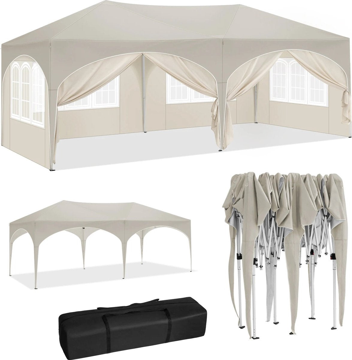 vanBoni - Partytenten - Partytent opvouwbaar - Partytent easy up met zijwanden - Waterdicht en Weersbestendig - 3x6 m - Beige