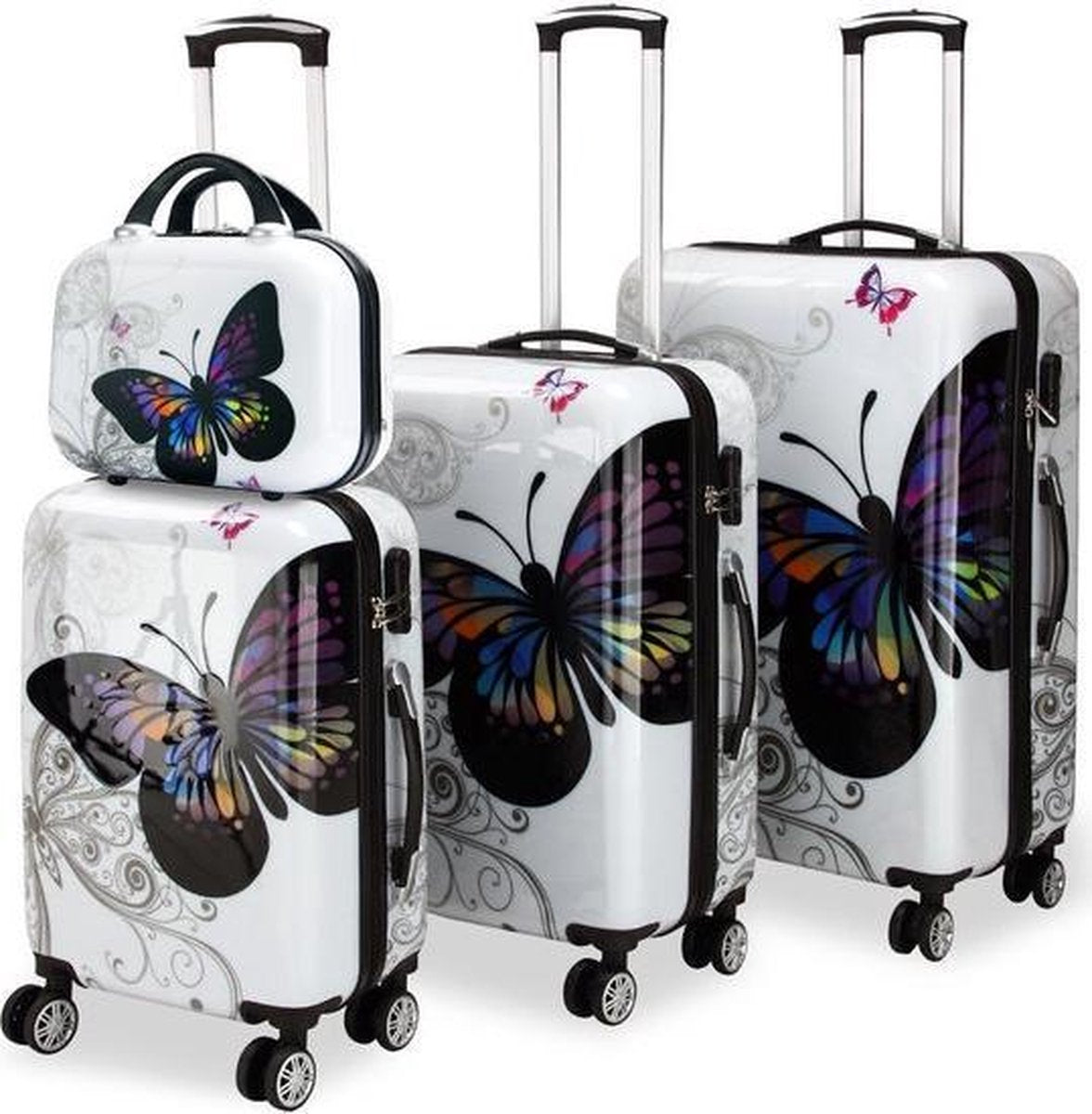 Monzana Koffer Set - 4 Stuks Vlinder Motief met slot - 360° Wielen