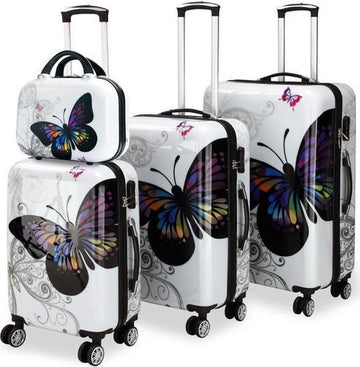 Monzana Koffer Set - 4 Stuks Vlinder Motief met slot - 360° Wielen