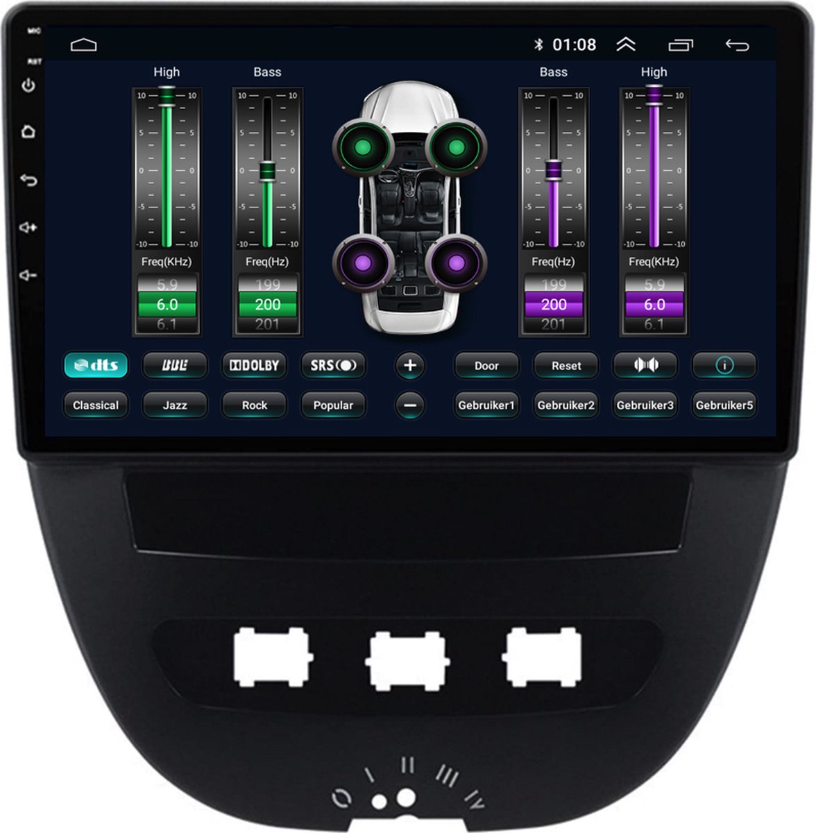 Toyota Aygo Citroen C1 Android 11 Multimedia Autoradio Navigatie Bluetooth CarPlay WiFi
